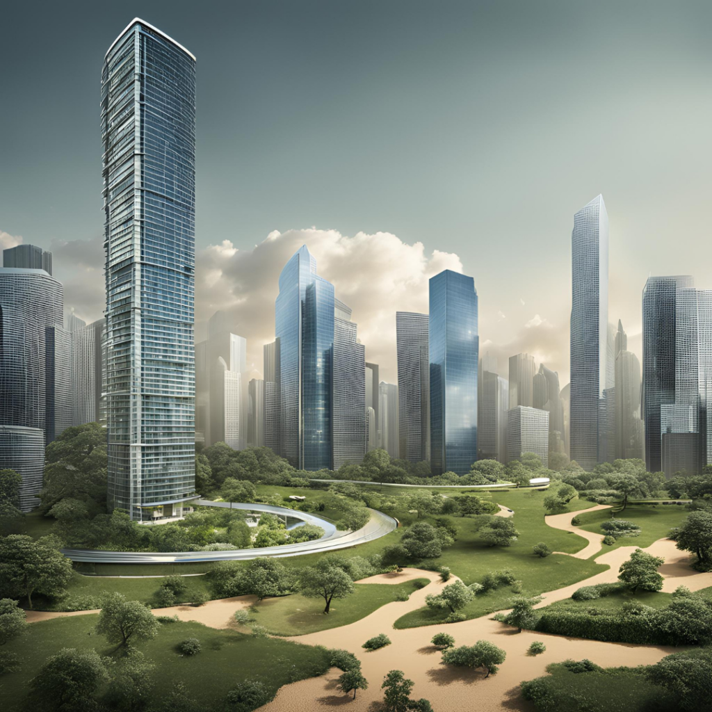 Intro To Corporate Sustainability Course Cover with tall buildings and green nature surrounding