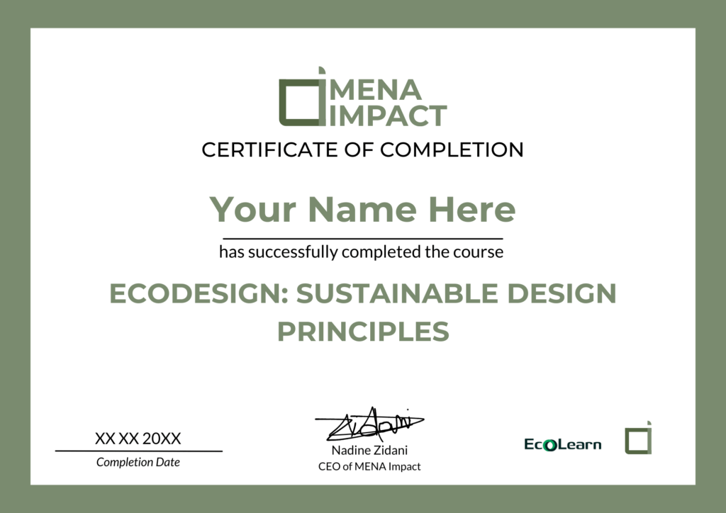 EcoDesign Sustainable Design Principles Certificate